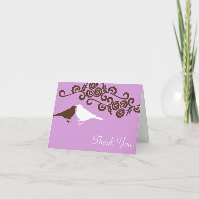 Love birds purple custom photo wedding thank you (Front)