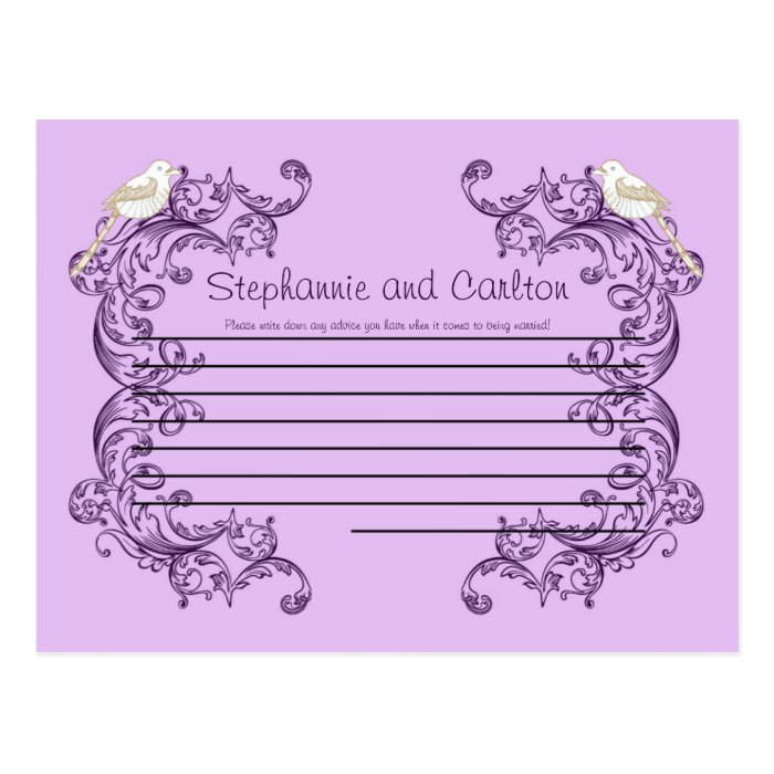 Love Birds Purple/Lavender Wedding Advice Card Postcard