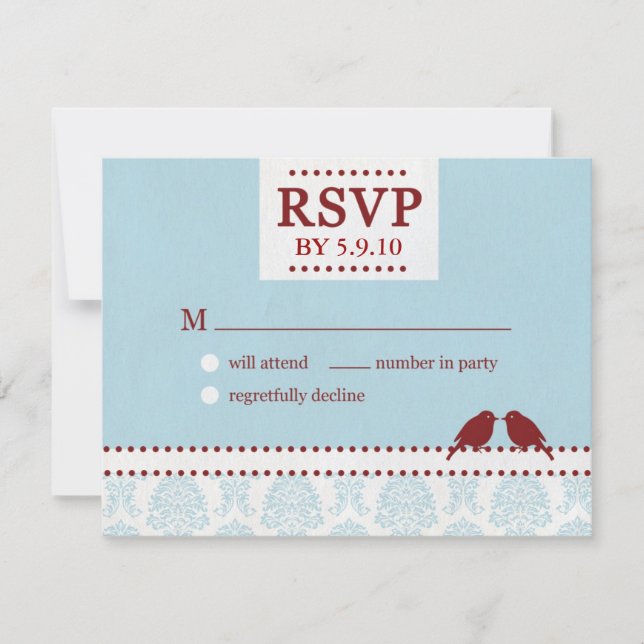 Love Birds Red Blue RSVP Card (Front)
