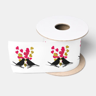 Love Birds Red Hearts Valentine's Day  Satin Ribbon