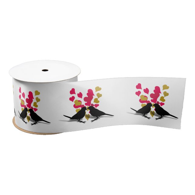 Love Birds Red Hearts Valentine's Day  Satin Ribbon (Spool)