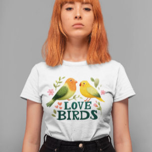 Love Birds - Romantic Love Birds Illustration T-Shirt