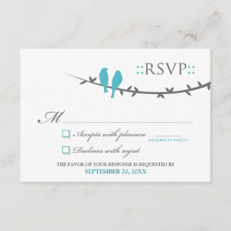 Love Birds RSVP Card (aqua & white)