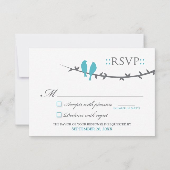 Love Birds RSVP Card (aqua & white) (Front)
