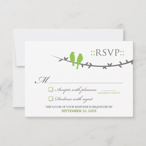 Love Birds RSVP Card (lime green &amp; white)