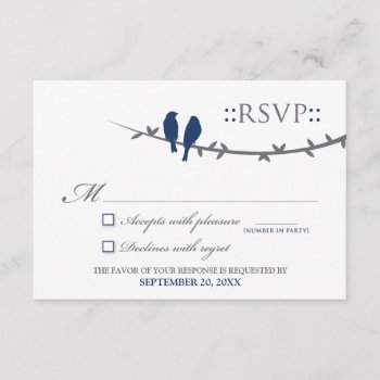 Love Birds Rsvp Card (navy Blue & White) by TheWeddingShoppe at Zazzle