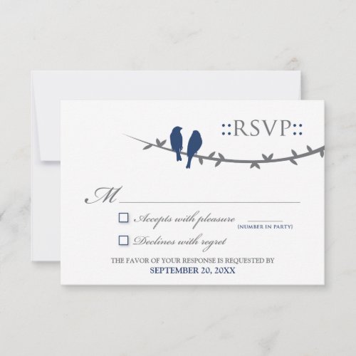 Love Birds RSVP Card (navy blue &amp; white)