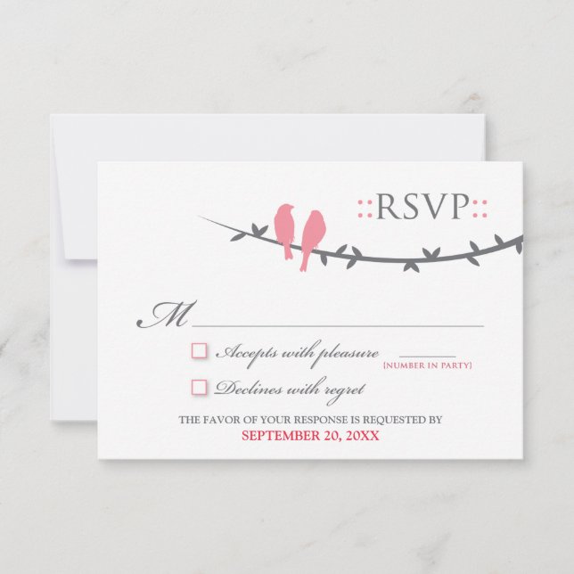 Love Birds RSVP Card (pink & white) (Front)