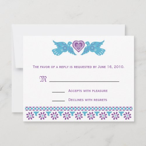 Love Birds RSVP Card - purple and blue