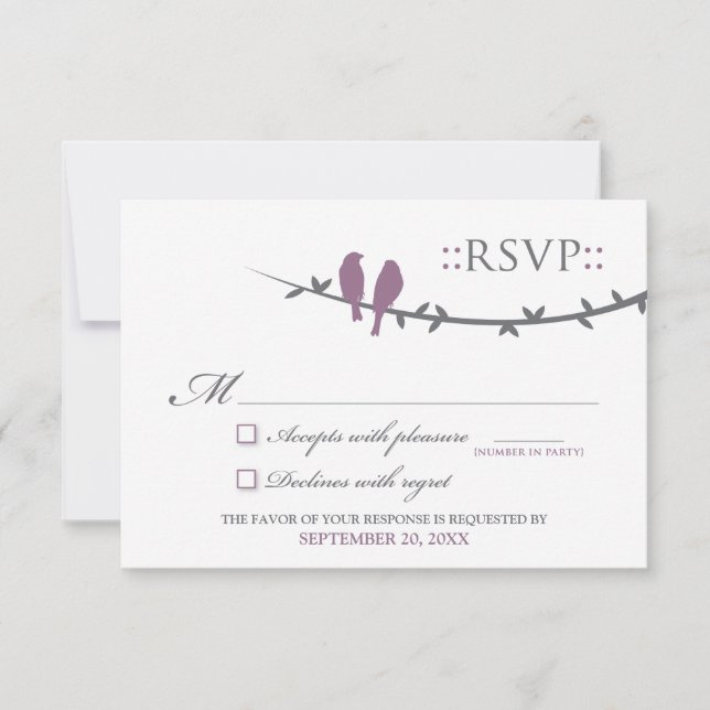 Love Birds RSVP Card (purple & white) (Front)