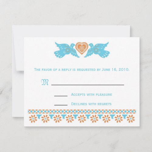 Love Birds RSVP Card - teal and orange