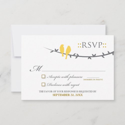 Love Birds RSVP Card (yellow &amp; white)