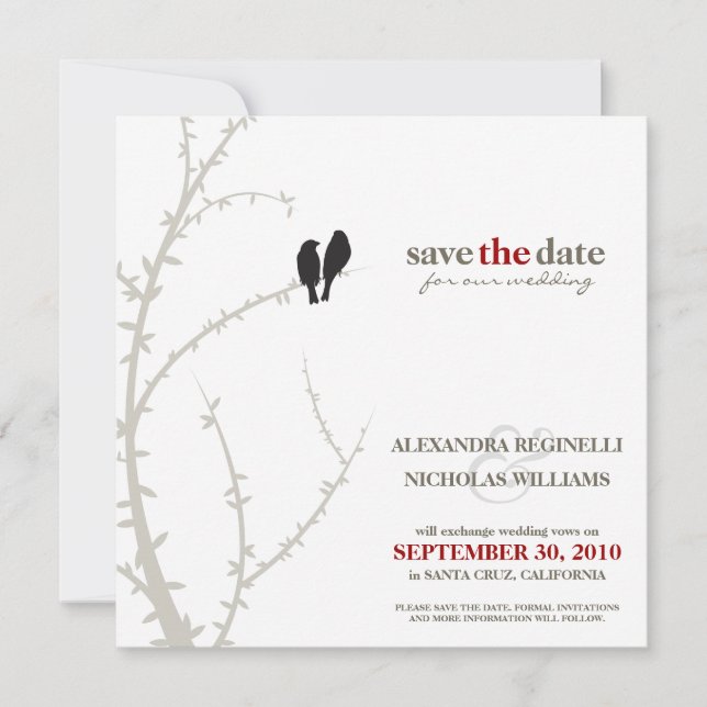 Love Birds Save the Date Announcement (black) (Front)