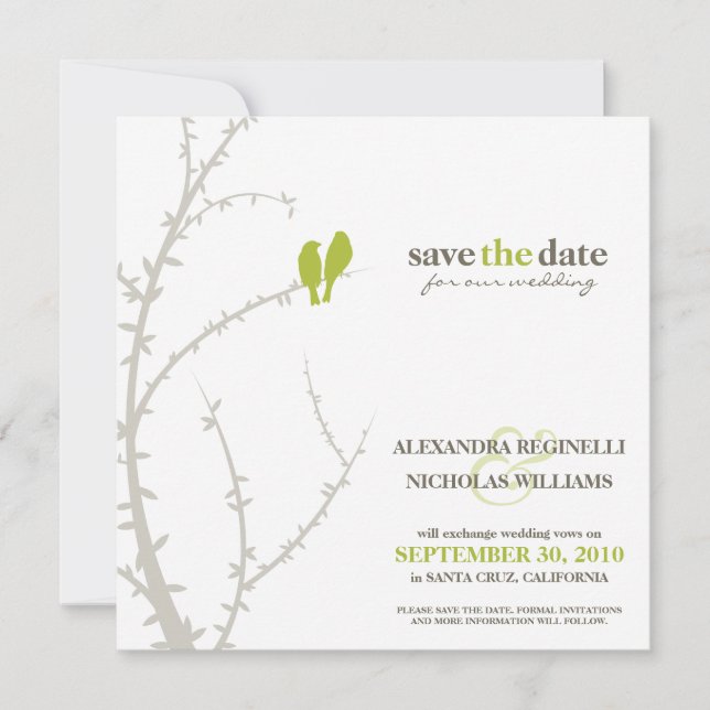 Love Birds Save the Date Announcement (lime) (Front)