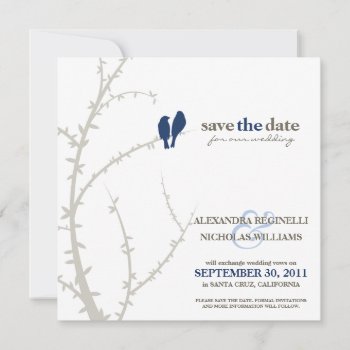 Love Birds Save The Date Announcement (navy) by TheWeddingShoppe at Zazzle