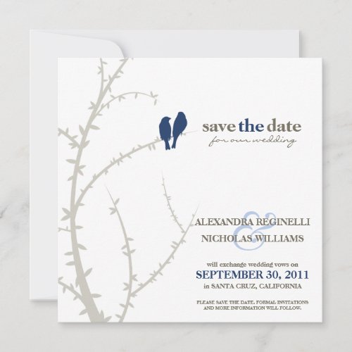 Love Birds Save the Date Announcement navy