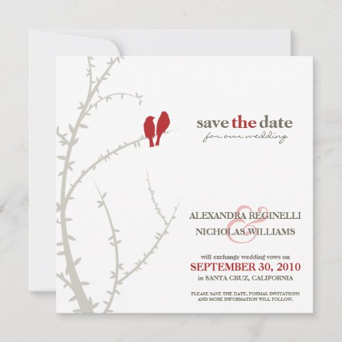 Love Birds Save the Date Announcement (red)
