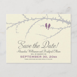 Love Birds Save the Date Postcard (lilac)
