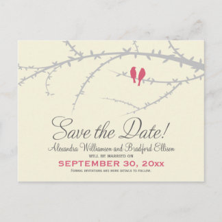 Love Birds Save the Date Postcard (pink)