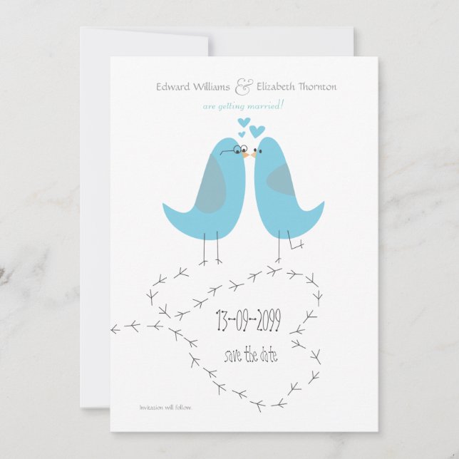 Love Birds Save the Date Wedding Announcement (Front)