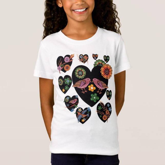 Love Birds Scandinavian Folk Art T-Shirt (Front)