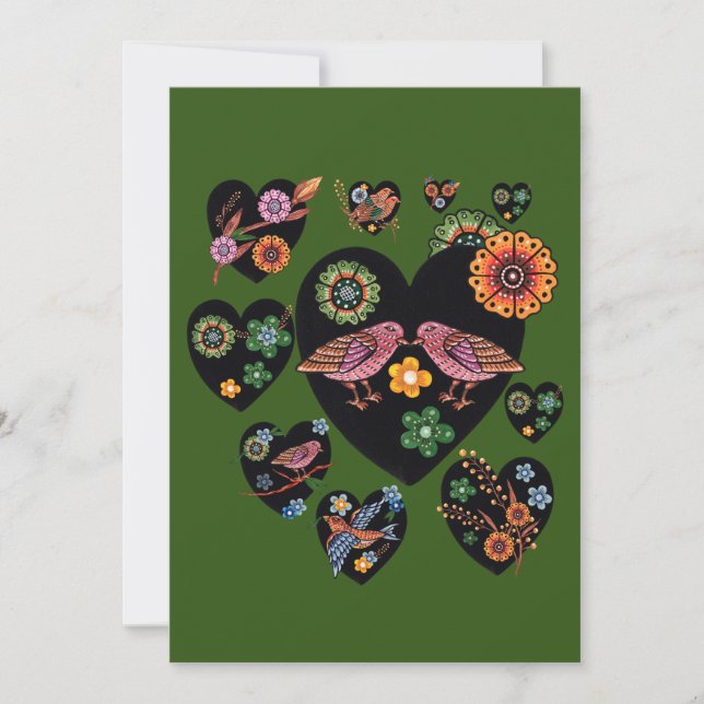 Love Birds Scandinavian Folk Art Valentine's Day Holiday Card (Front)