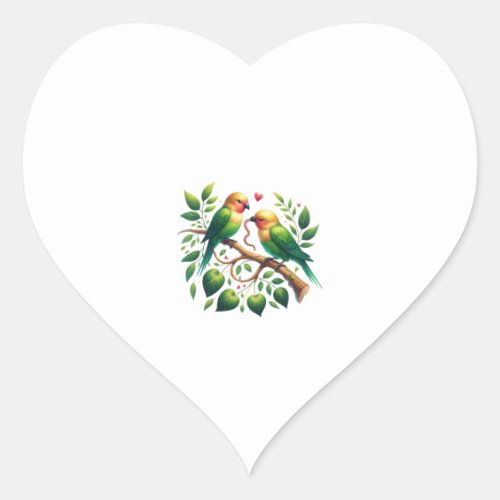 Love Birds Sharing Heart Worm Valentines Day Heart Sticker