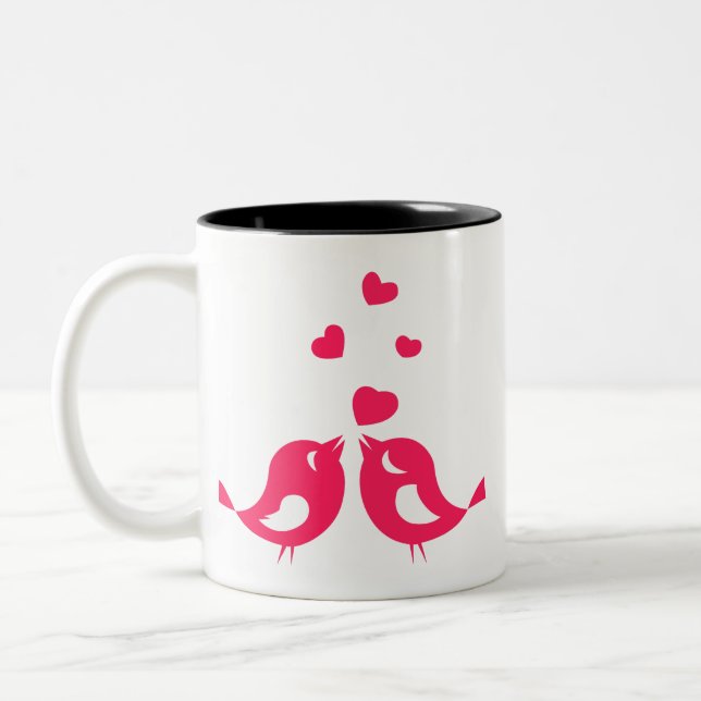 Love Birds Sip Together: Romantic Couple CoffeeMug Two-Tone Coffee Mug (Left)