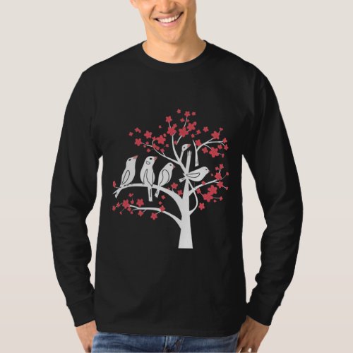 Love Birds Sitting On Branches T_Shirt