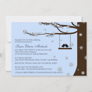 Love Birds Snowflakes Oak Tree Bridal Shower Invitation