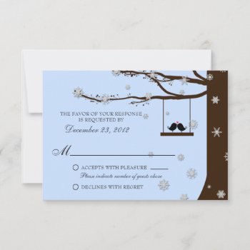 Love Birds Snowflakes Oak Tree Winter Wedding Rsvp by InvitationBlvd at Zazzle