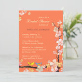 Love Birds Spring Floral Orange Bridal Shower Invitation (Standing Front)