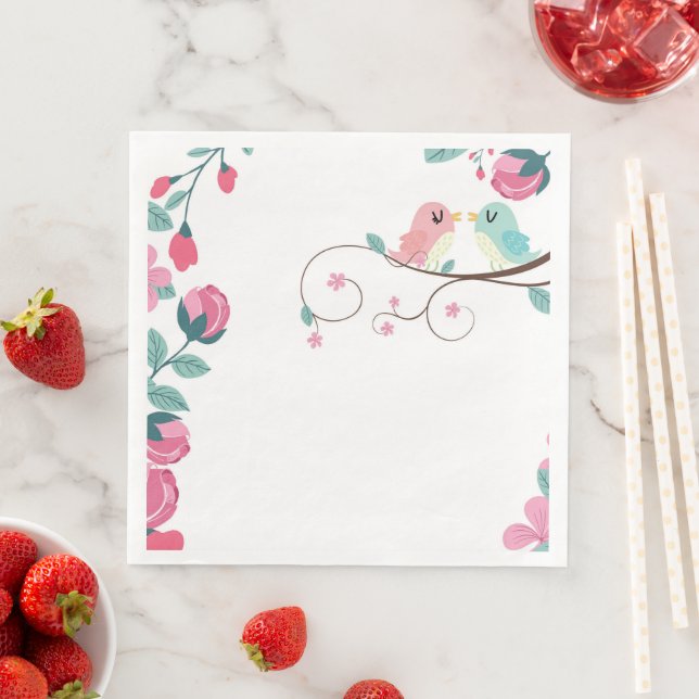 love birds spring floral paper dinner napkins (Insitu)