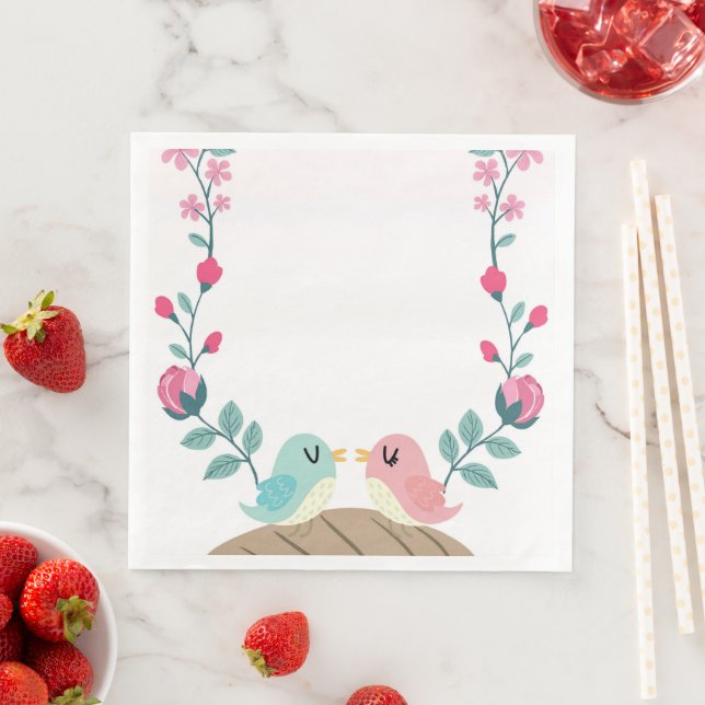 love birds spring flowers paper dinner napkins (Insitu)