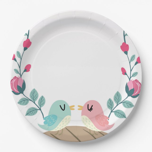 love birds spring flowers paper plates (Front)