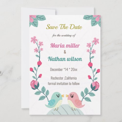 love birds spring flowers save the date card