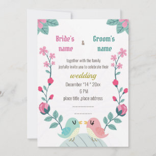 love birds spring flowers wedding invitation card
