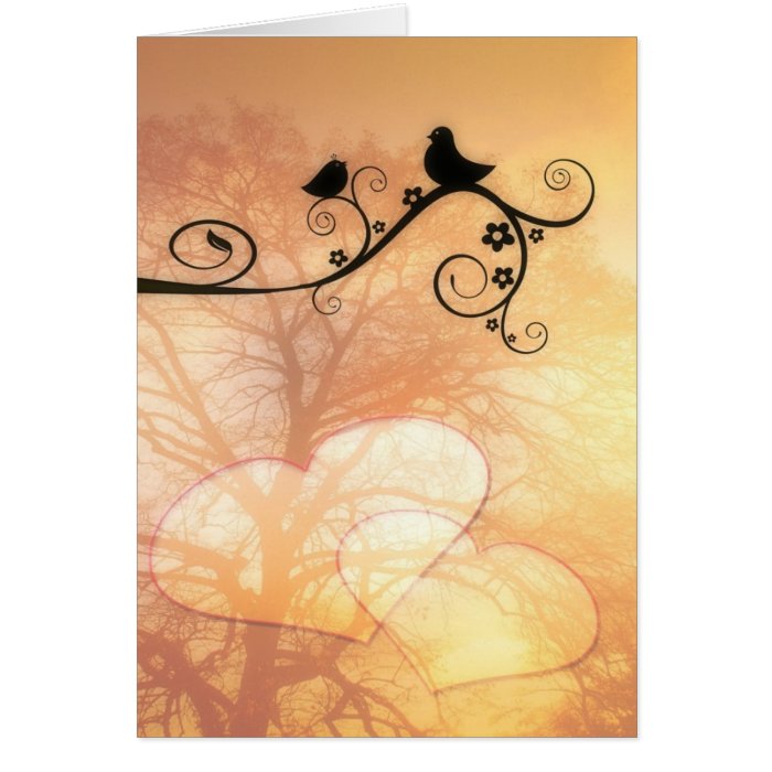 Love Birds Sunset Tree Floral Swirls Greeting Card