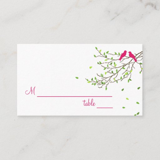 Customizable Love Birds Table Place Card Magenta Greens Business Card