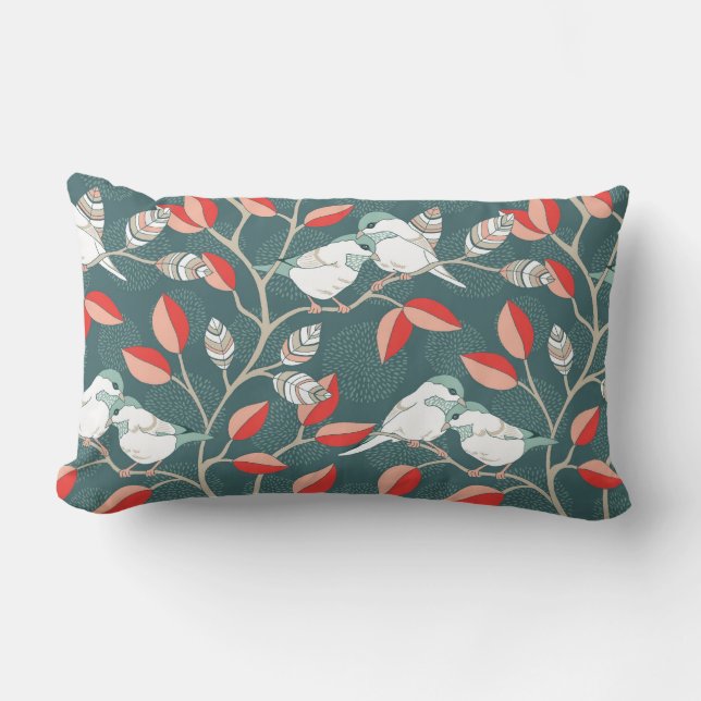 Love Birds - Teal Lumbar Pillow (Front)