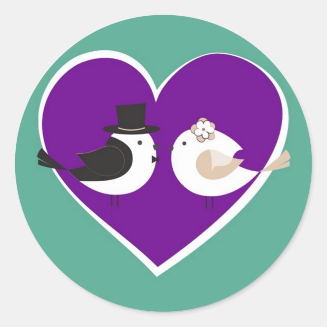 Love Birds Teal/Purple Wedding Envelope Seal (Front)