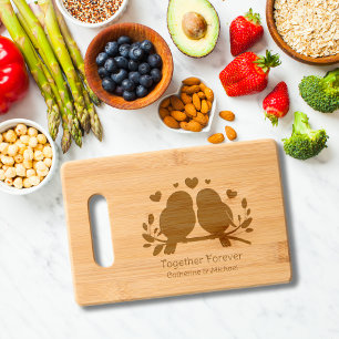 Love Birds Together Forever Valentines Day Wedding Engraved Cutting Board