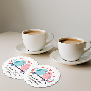 Love Birds Together Forever Valentines Day Wedding Paper Coaster