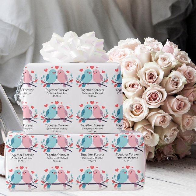 Love Birds Together Forever Valentines Day Wedding Wrapping Paper (Creator Uploaded)