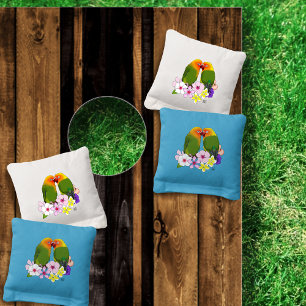 Love Birds Tropical Flowers Cornhole Bags