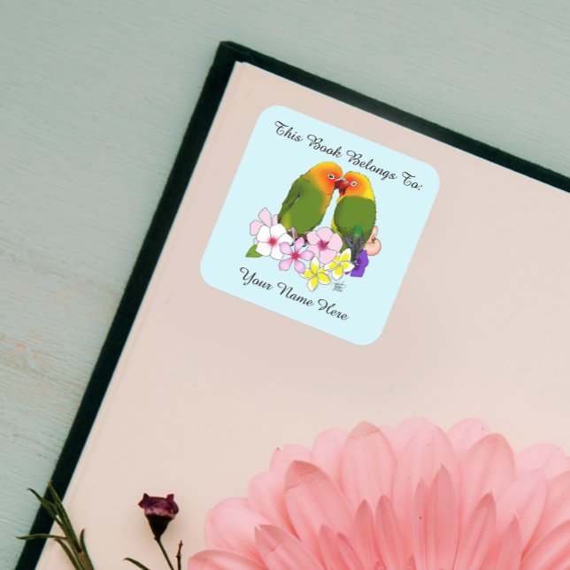 Love Birds Tropical Flowers  Square Sticker (Creator Uploaded)