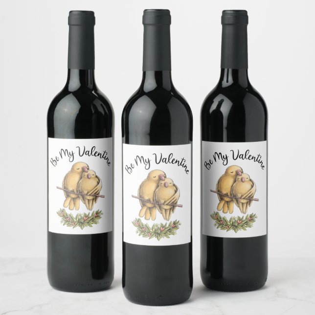 Love Birds Valentines Day Gift For Him Wine Label (Bottles)