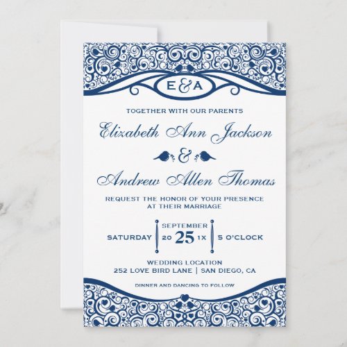 Love Birds Vine Pattern Wedding Invitation