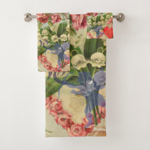 Love Birds Vintage Antique Heart Bath Towel Set