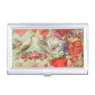 Love Birds Vintage Antique Heart Business Card Case